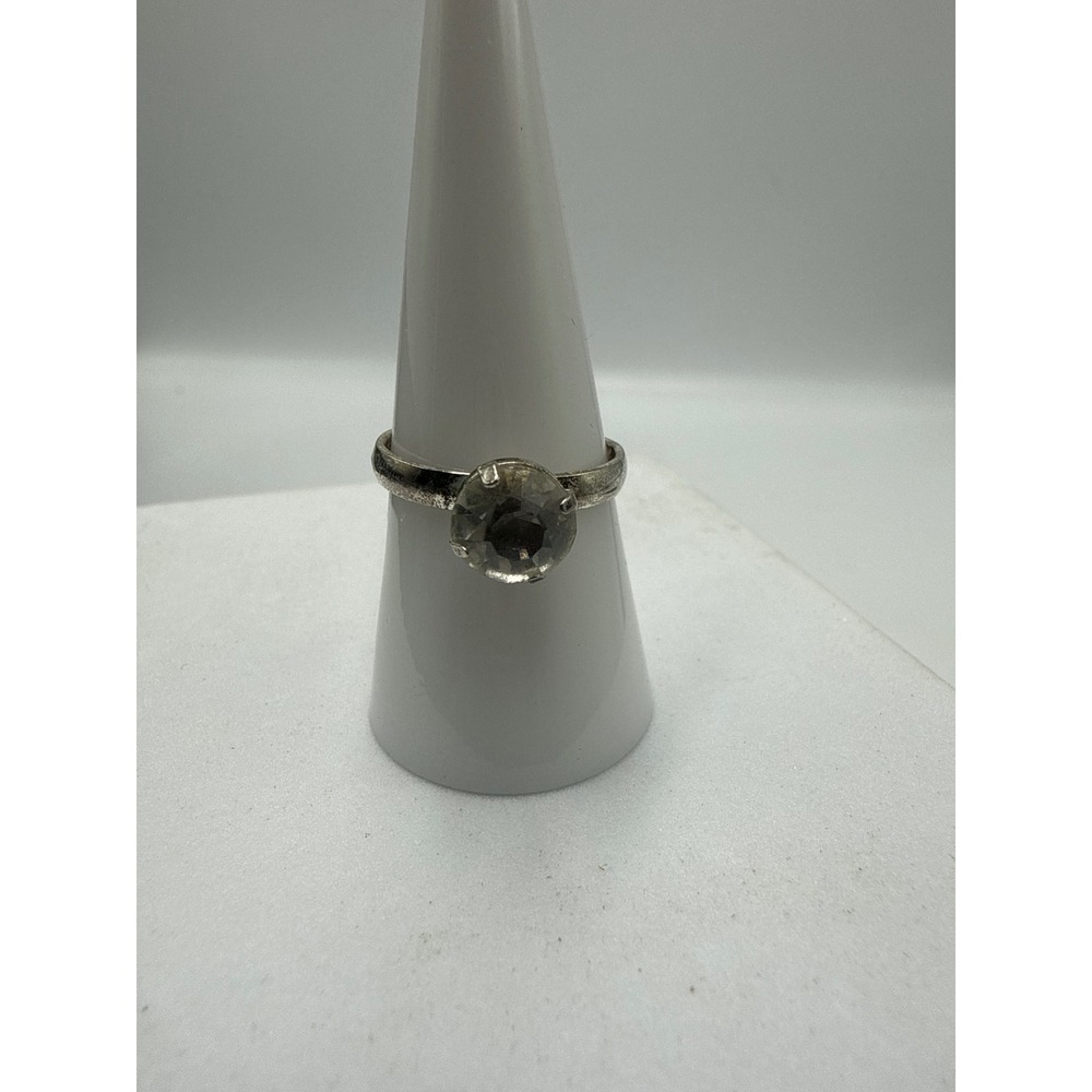 Vintage Silver Tone Round Cut Clear Stone Solitaire Ring Size 8